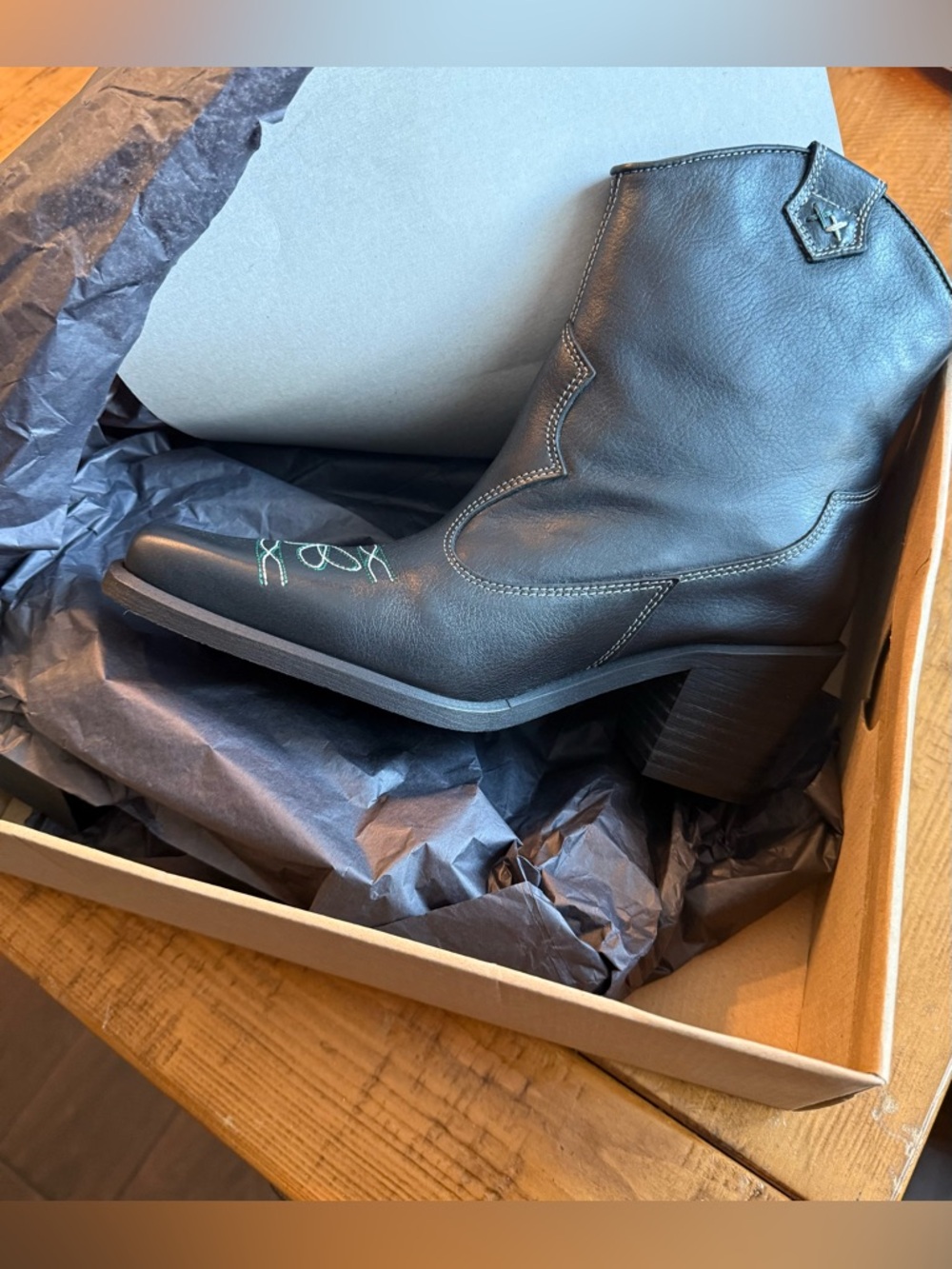 Free People Wandering Western Black Leather Western Ankle Boots - Picture 4 of 11